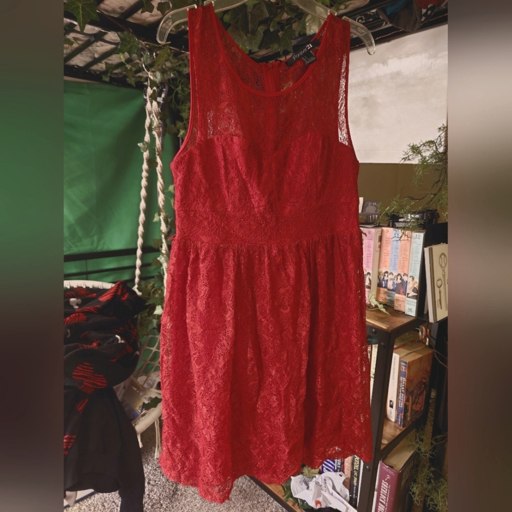 Red lace Forever 21 mini dress - large